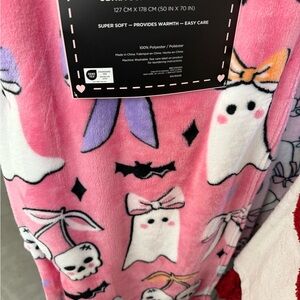 New Betsey Johnson Pink Ghost Bows Cherries Halloween Plush Throw Blanket
